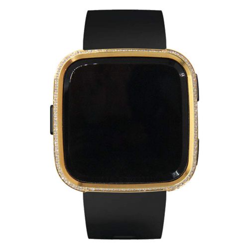  Hemobllo Metal Frame Cover for Watch Full-Around Protective Cover Case Plating with Crystals for Fitbit Versa Smart Watch (Gold)