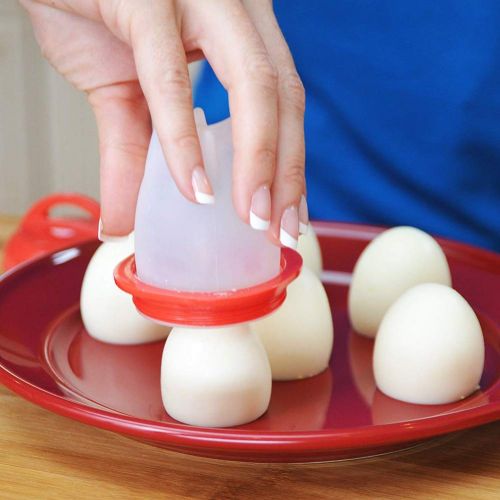  Hemore 4 x Multifunctional Egg Separator Silicone Egg Boiler Egg Boiler Set Egg Boiler Container for Poaching and Cooking Steamer Red