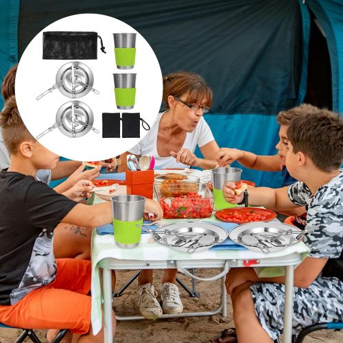  Hemoton 1 Set 11Pcs Camping Cookware Kit Camping Tableware Camping Dishes Tableware Dinnerware Camping Utensils Set or Backpacking Hiking Picnic BBQ (Silver)