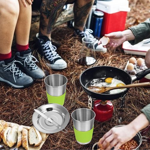  Hemoton 1 Set 11Pcs Camping Cookware Kit Camping Tableware Camping Dishes Tableware Dinnerware Camping Utensils Set or Backpacking Hiking Picnic BBQ (Silver)