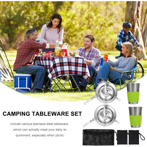  Hemoton 1 Set 11Pcs Camping Cookware Kit Camping Tableware Camping Dishes Tableware Dinnerware Camping Utensils Set or Backpacking Hiking Picnic BBQ (Silver)