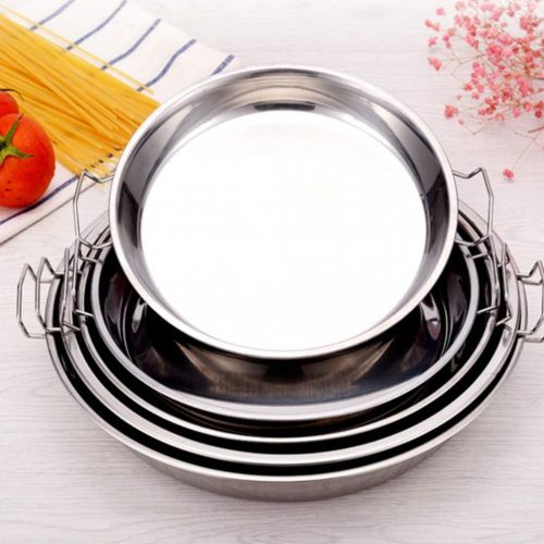  Hemoton 2pcs Stainless Steel Pans Cold Noodle Racks Steamed Rice Trays Cake Pan Double Handle High Temperature Resistant Plate 26X26X2. 5CM