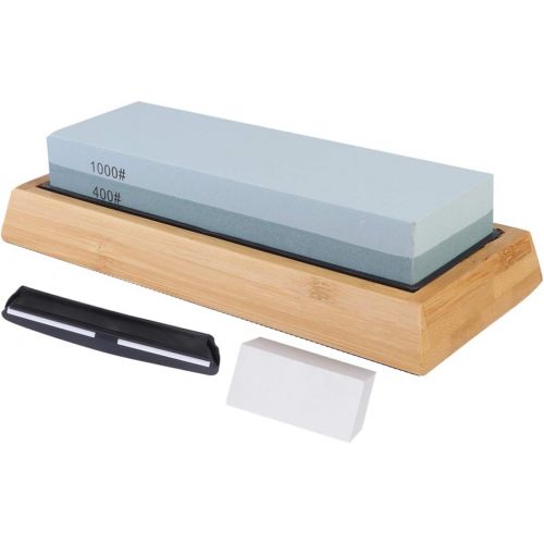  Hemoton Knife Sharpening Stone Whetstone Knife Sharpening Stone with Base Holder Knife Sharpeners Tool Kit for Kitchen Hunting