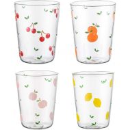 [아마존베스트]Hemoton 4pcs Glass Coffee Cups Drinking Glasses Glass Mugs with Fruit Pattern for Drinks Water Juice Beer Cocktail Mixed Pattern