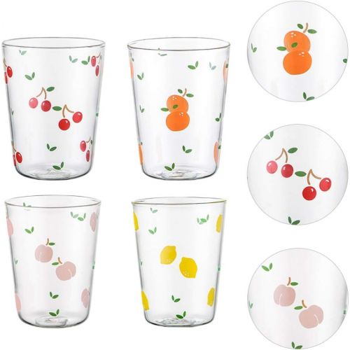  [아마존베스트]Hemoton 4pcs Glass Coffee Cups Drinking Glasses Glass Mugs with Fruit Pattern for Drinks Water Juice Beer Cocktail Mixed Pattern