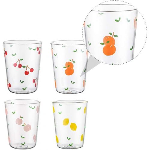  [아마존베스트]Hemoton 4pcs Glass Coffee Cups Drinking Glasses Glass Mugs with Fruit Pattern for Drinks Water Juice Beer Cocktail Mixed Pattern