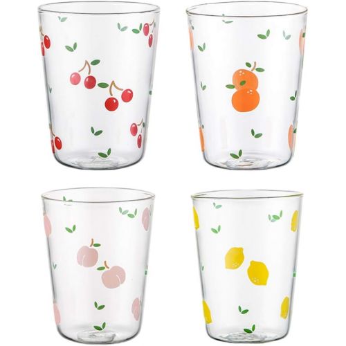  [아마존베스트]Hemoton 4pcs Glass Coffee Cups Drinking Glasses Glass Mugs with Fruit Pattern for Drinks Water Juice Beer Cocktail Mixed Pattern