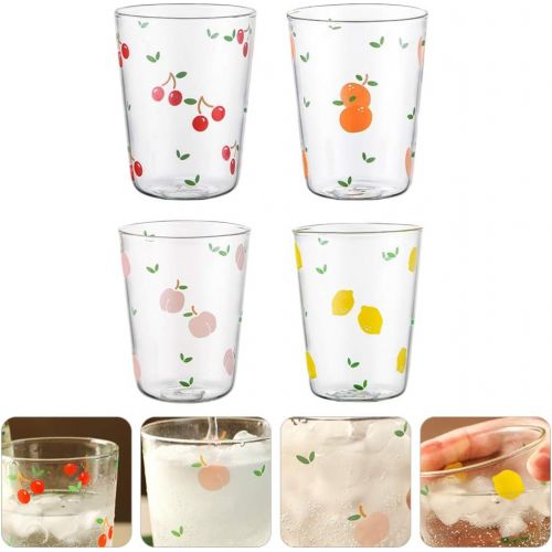  [아마존베스트]Hemoton 4pcs Glass Coffee Cups Drinking Glasses Glass Mugs with Fruit Pattern for Drinks Water Juice Beer Cocktail Mixed Pattern