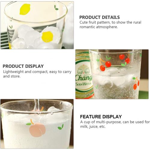  [아마존베스트]Hemoton 4pcs Glass Coffee Cups Drinking Glasses Glass Mugs with Fruit Pattern for Drinks Water Juice Beer Cocktail Mixed Pattern