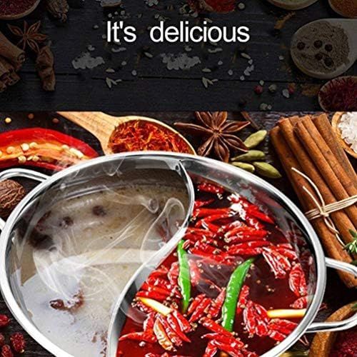  [아마존베스트]Hemoton Hot Pot Stainless Steel Shabby Hot Pot Double Sided Hot Pot with Divider and Lid Cookware for Electric Induction Hob Gas Hob 28 cm