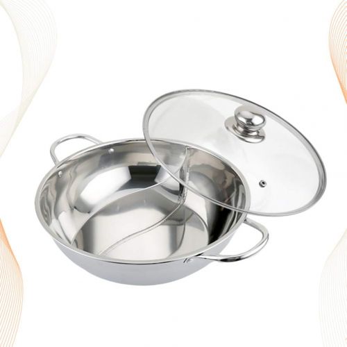  [아마존베스트]Hemoton Hot Pot Stainless Steel Shabby Hot Pot Double Sided Hot Pot with Divider and Lid Cookware for Electric Induction Hob Gas Hob 28 cm