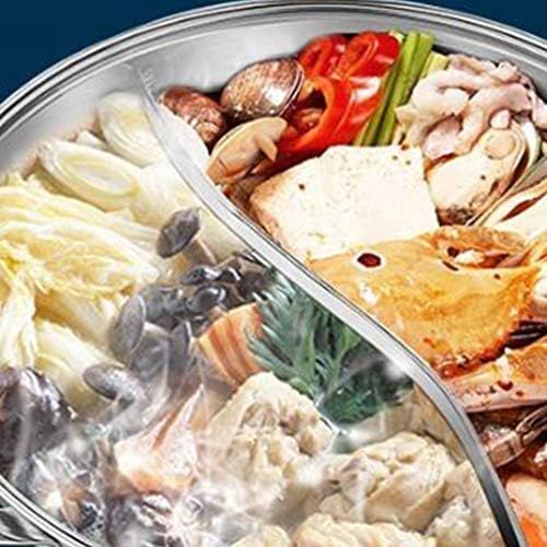  [아마존베스트]Hemoton Hot Pot Stainless Steel Shabby Hot Pot Double Sided Hot Pot with Divider and Lid Cookware for Electric Induction Hob Gas Hob 28 cm