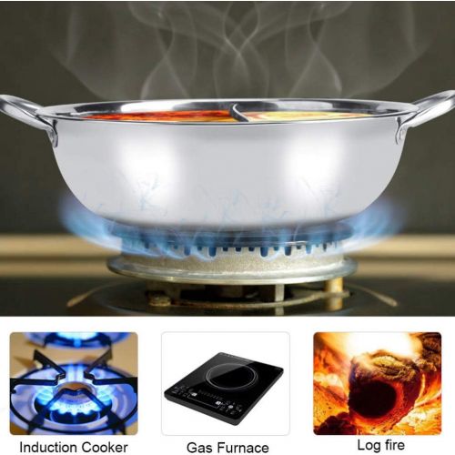  [아마존베스트]Hemoton Hot Pot Stainless Steel Shabby Hot Pot Double Sided Hot Pot with Divider and Lid Cookware for Electric Induction Hob Gas Hob 28 cm