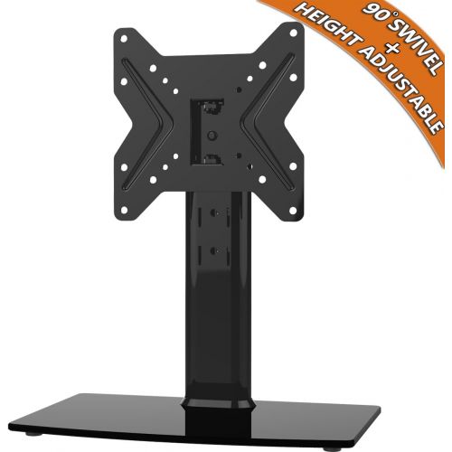  [아마존베스트]Hemudu Universal Swivel TV Stand/Base Table Top TV Stand for 19 to 39 inch TVs with 90 Degree Swivel, 4 Level Height Adjustable, Heavy Duty Tempered Glass Base, Holds up to 99lbs, HT02B-0