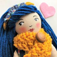 /HenAndChick Valentine Doll, Art Doll, storybook doll, retro doll, vintage style doll, heirloom doll, cloth doll, textile doll, fabric doll, v day gifts