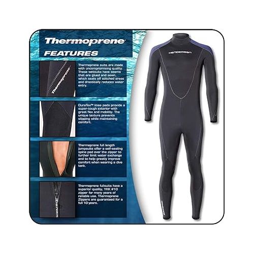  Henderson Thermoprene 7mm Men's Jumpsuit (Back Zip) - Black/Blue - Medium Tall