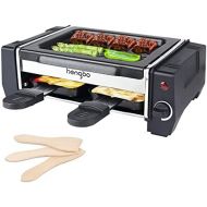 [아마존베스트]HengBO Raclette Grill for 2 People, Mini Raclette with Frying Pans and Wooden Spatulas, Easy to Clean, Non-Stick Coating, Adjustable Thermostat, 500 W/700 W, Black