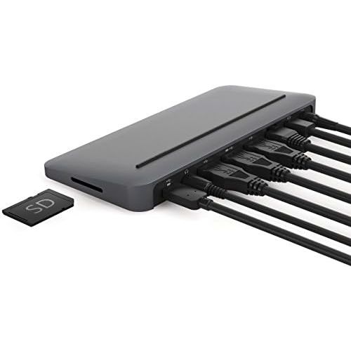  USB C Dock for MacBook Pro - Mini DisplayPort, Ethernet Port, Power Supply, 3 USB Ports, SD Card, and HeadphoneSpeaker Connections - Stone by Henge Docks