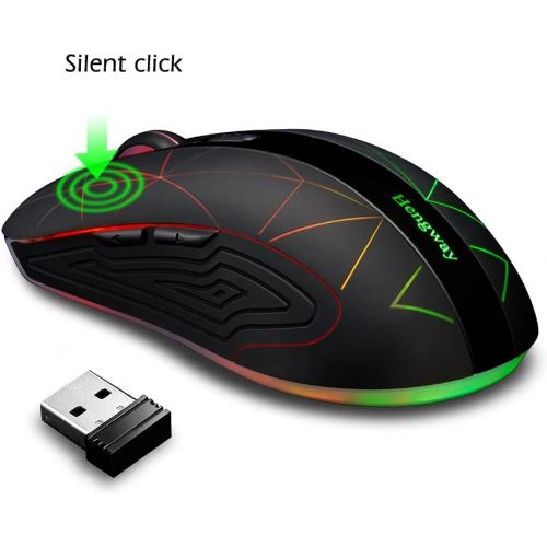  [아마존베스트]Hengway Rechargeable Wireless Mouse with 6 Keys,cyclic Illuminating Powered by Li-Polymer Battery,Optical Sensor,Nano USB Receiver,3-Stage DPI speeds for PC,Laptop,Tablet, MacBook etc(Fire