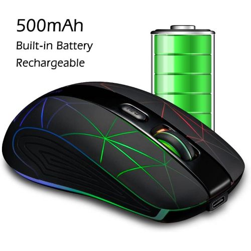  [아마존베스트]Hengway Rechargeable Wireless Mouse with 6 Keys,cyclic Illuminating Powered by Li-Polymer Battery,Optical Sensor,Nano USB Receiver,3-Stage DPI speeds for PC,Laptop,Tablet, MacBook etc(Fire