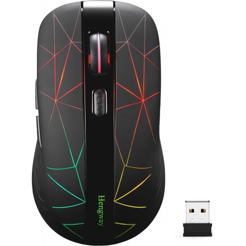  [아마존베스트]Hengway Rechargeable Wireless Mouse with 6 Keys,cyclic Illuminating Powered by Li-Polymer Battery,Optical Sensor,Nano USB Receiver,3-Stage DPI speeds for PC,Laptop,Tablet, MacBook etc(Fire