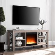 Henn&Hart Modern Farmhouse Geometric TV Stand with Crystal Fireplace Insert for TVs up to in Gray Oak, 58 (TV1010)