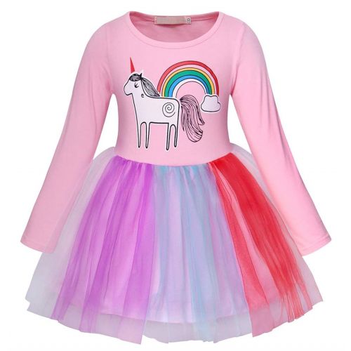  HenzWorld Little Girls Dress Unicorn Costumes Halloween Cosplay Birthday Party Outfit Accessories 1-10 Years