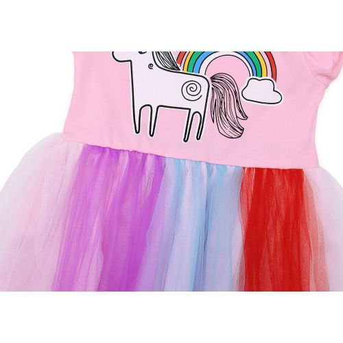  HenzWorld Little Girls Dress Unicorn Costumes Halloween Cosplay Birthday Party Outfit Accessories 1-10 Years