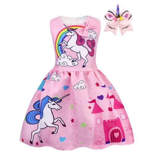  HenzWorld Little Girls Dress Unicorn Costumes Halloween Cosplay Birthday Party Outfit Accessories 1-10 Years