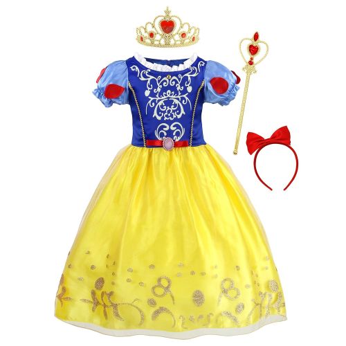  HenzWorld Princess Snow White Costumes Little Girls Dress Up Halloween Birthday Party Cosplay Outfit Jewelry Accessories