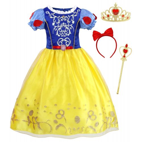  HenzWorld Princess Snow White Costumes Little Girls Dress Up Halloween Birthday Party Cosplay Outfit Jewelry Accessories