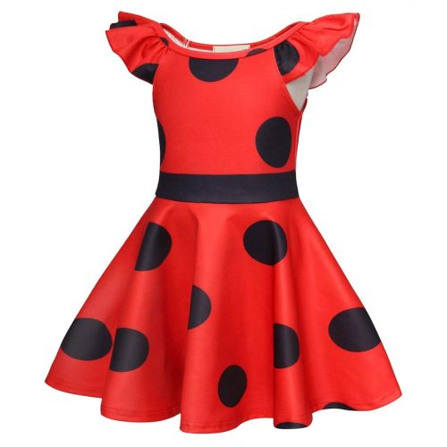  HenzWorld Ladybug Costume Dress Girls Princess Birthday Party Polka Dots Cosplay Outfit