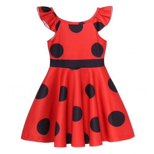  HenzWorld Ladybug Costume Dress Girls Princess Birthday Party Polka Dots Cosplay Outfit