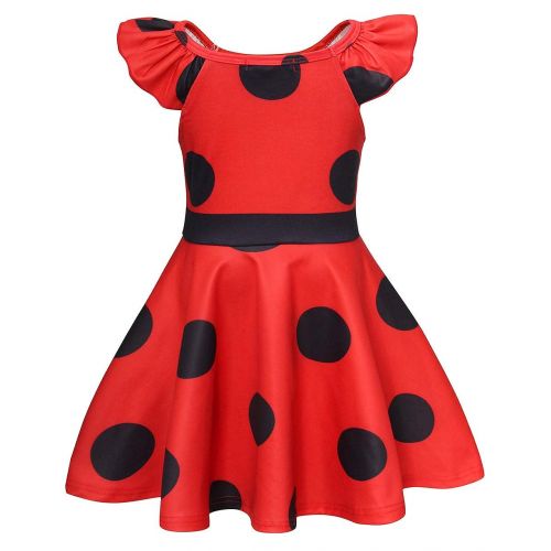  HenzWorld Ladybug Costume Dress Girls Princess Birthday Party Polka Dots Cosplay Outfit