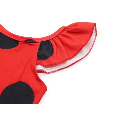  HenzWorld Ladybug Costume Dress Girls Princess Birthday Party Polka Dots Cosplay Outfit