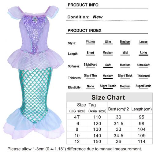  HenzWorld Little Mermaid Costume Dress Ariel Princess Girls Birthday Party Cosplay Outfit