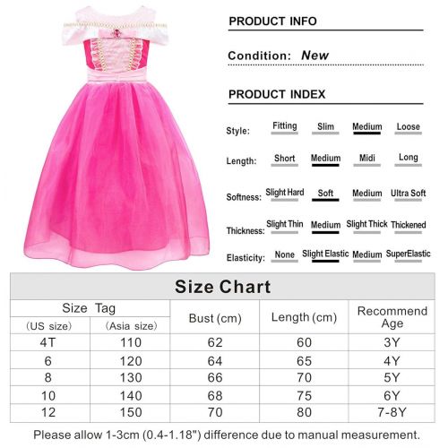  HenzWorld Aurora Costume Dress Girls Princess Birthday Party Cosplay Outfit