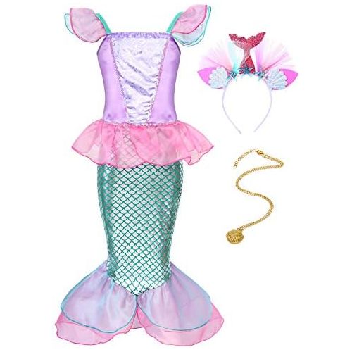  HenzWorld Little Girls Mermaid Costume Toddler Dress up Princess Dresses Christmas Cosplay Birthday Outfit Accessories