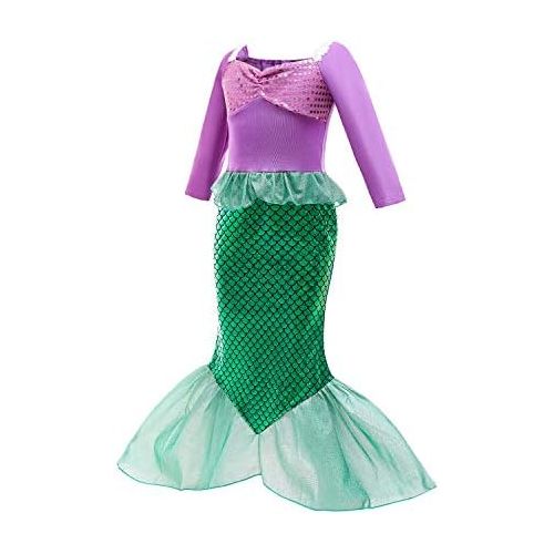  HenzWorld Mermaid Costume for Little Girls Princess Dress up Birthday Cosplay Party Christmas Gifts Outfits Jewelry