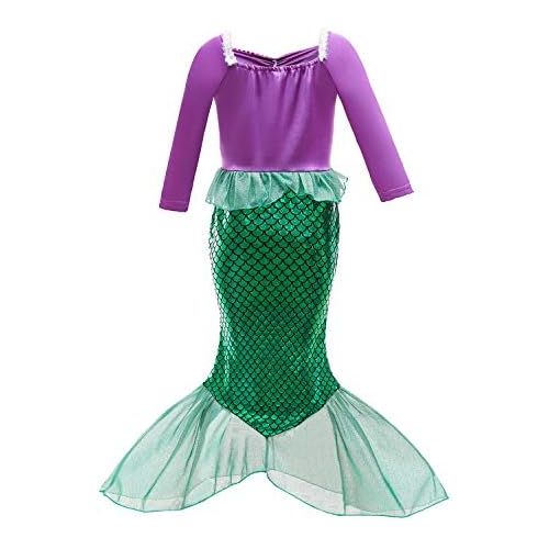  HenzWorld Mermaid Costume for Little Girls Princess Dress up Birthday Cosplay Party Christmas Gifts Outfits Jewelry