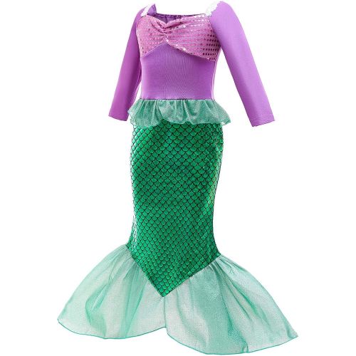  HenzWorld Mermaid Costume for Little Girls Princess Dress up Birthday Cosplay Party Christmas Gifts Outfits Jewelry