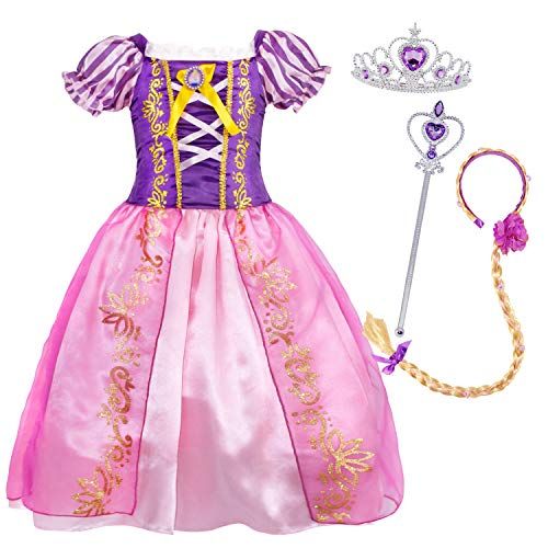  HenzWorld Princess Dress Costume for Little Girls Birthday Party Dress up Fairy Tales Cosplay Wig Braid Accessories