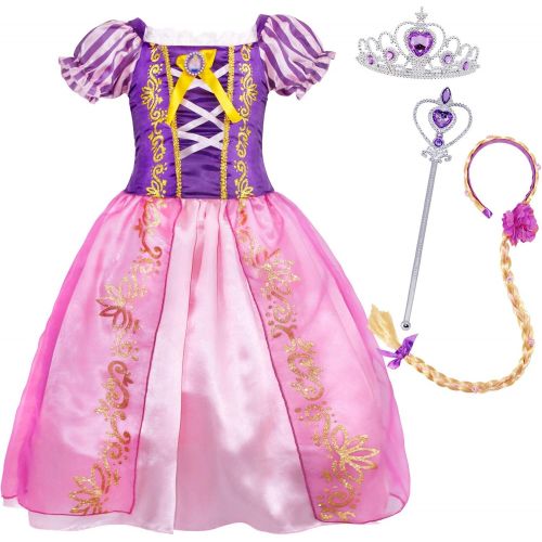  HenzWorld Princess Dress Costume for Little Girls Birthday Party Dress up Fairy Tales Cosplay Wig Braid Accessories