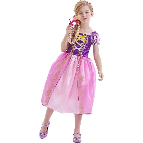 HenzWorld Princess Dress Costume for Little Girls Birthday Party Dress up Fairy Tales Cosplay Wig Braid Accessories