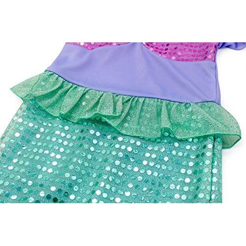  HenzWorld Girls Princess Mermaid Dress Costume Dress up Fancy Birthday Party Pretend Play Christmas Outfit Wig Jewels