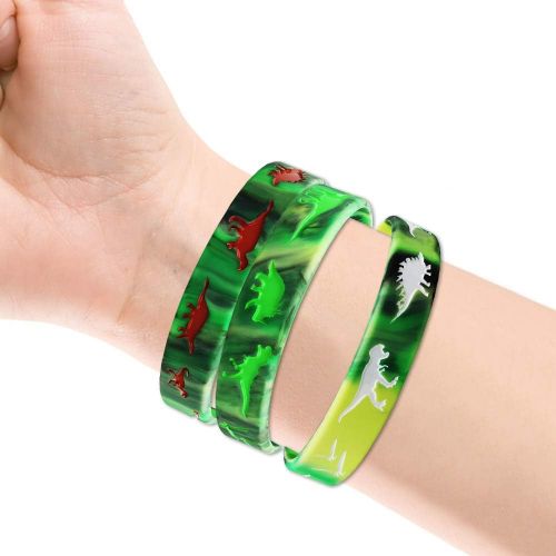  Heqishun Dinosaurs Silicone Wristbands 30 Pack Dinosaurs World Jurassic Party Supplies for Dinosaurs Theme Party Birthday Party Favors Gifts Bags Stuffers - 3 Colors
