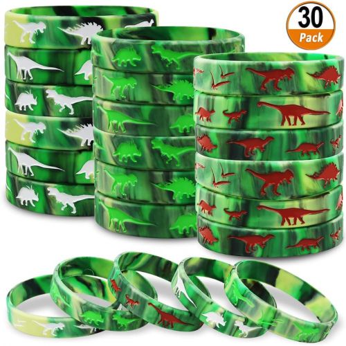  Heqishun Dinosaurs Silicone Wristbands 30 Pack Dinosaurs World Jurassic Party Supplies for Dinosaurs Theme Party Birthday Party Favors Gifts Bags Stuffers - 3 Colors