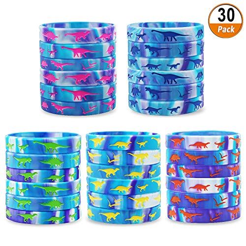  Heqishun Dinosaurs Silicone Wristbands 30 Pack Dinosaurs World Party Supplies for Dinosaurs Theme Party Favors Gifts Bags Stuffers