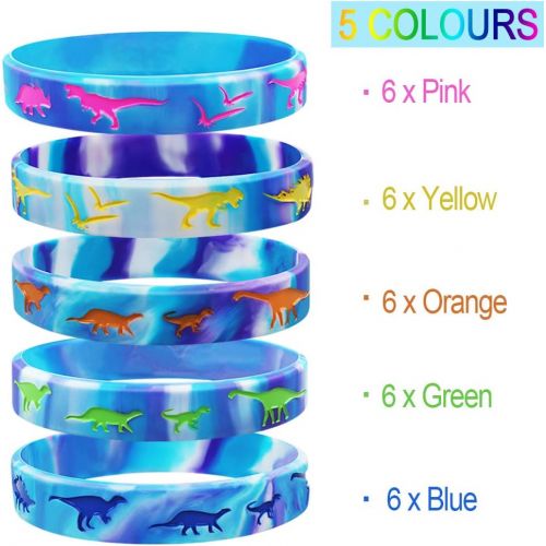  Heqishun Dinosaurs Silicone Wristbands 30 Pack Dinosaurs World Party Supplies for Dinosaurs Theme Party Favors Gifts Bags Stuffers