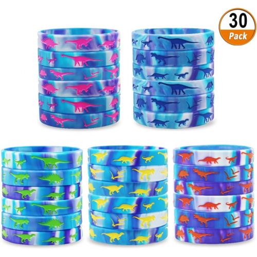  Heqishun Dinosaurs Silicone Wristbands 30 Pack Dinosaurs World Party Supplies for Dinosaurs Theme Party Favors Gifts Bags Stuffers